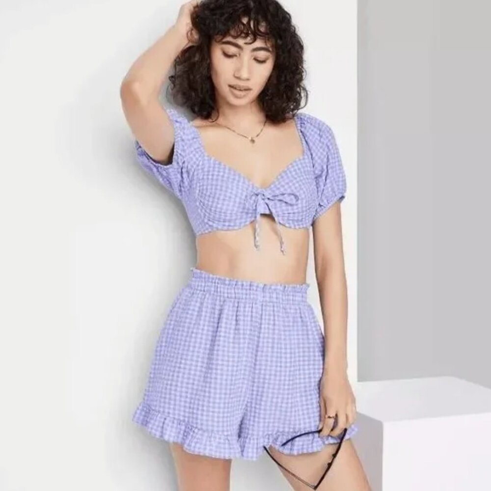 Wild Fable Purple Gingham Shorts Set